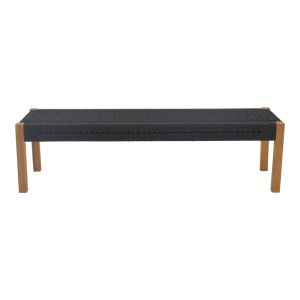 Bench Uma teak and Pe rope in black shade 150x45x40cm