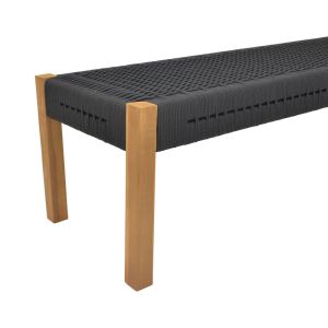 Bench Uma teak and Pe rope in black shade 150x45x40cm