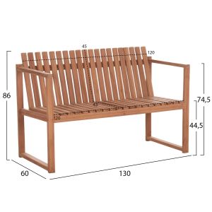 Bench with 2 seats Ved Hm18124 teak in natural color 130x60x86 cm.