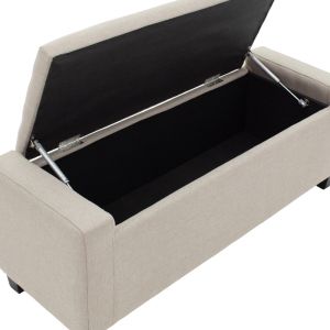 Sahir chest bench with beige textile upholstery and black wooden legs 109x40x39cm