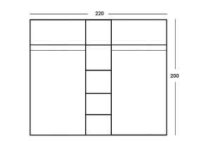 Five-door wardrobe "Luna" with a mirror in wenge color 220x52x200cm