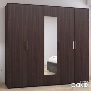 Five-door wardrobe "Luna" with a mirror in wenge color 220x52x200cm