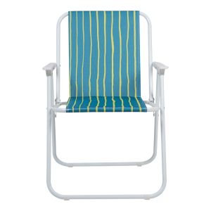 BEACH CAMPING CHAIR JETTE, GREEN AND YELLOW FABRIC WITH WHITE METAL FRAME, 53X56X73CM