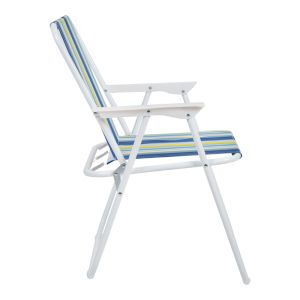 BEACH CAMPING CHAIR JETTE, BLUE STRIPED FABRIC - WHITE METAL FRAME, 53X56X73CM