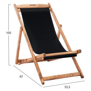 Beach chair-chaise longue made of solid beech wood - PVC seat 2x1 black Hm11709,05t