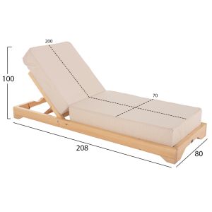 Beach lounger Ikaria Hm10623,02 pine solid wood-cushions beige textile 20cm thickness