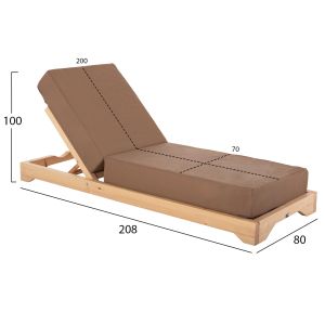 Beach lounger Ikaria Hm10623,04 pine solid wood - cushions textile color mocha 20cm thickness