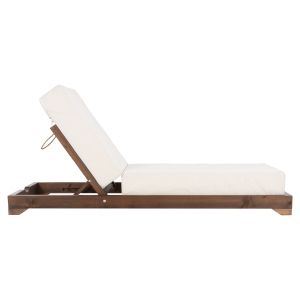 Beach lounger Ikaria solid pine wood walnut color textile ecru color 20cm cushion thickness Hm10622,02