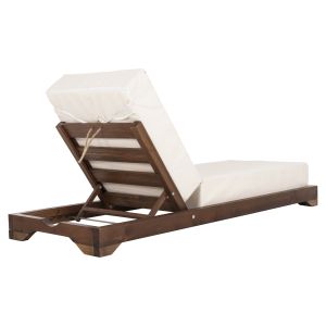 Beach lounger Ikaria solid pine wood walnut color textile ecru color 20cm cushion thickness Hm10622,02