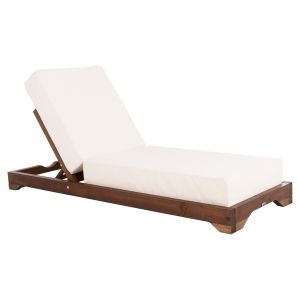 Beach lounger Ikaria solid pine wood walnut color textile ecru color 20cm cushion thickness Hm10622,02