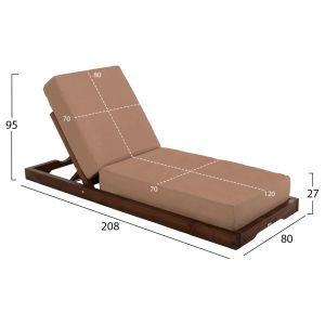 Beach lounger Ikaria solid pine wood walnut color textile mocha color 20cm cushion thickness 20cm Hm10622.04