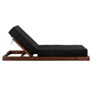 Ikaria beach lounger, solid pine wood, walnut color, mocha color textile, 20cm, cushion thickness 20cm, Hm10622.01