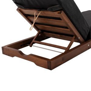 Ikaria beach lounger, solid pine wood, walnut color, mocha color textile, 20cm, cushion thickness 20cm, Hm10622.01
