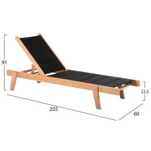 Beach lounger Milos beech in natural-black Textile204x65x31.5-92.5hcm91hcm Hm10650