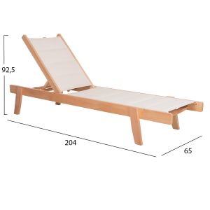 Beach lounger Milos beech in natural-ecru textile 204x65x92.5hcm Hm10650