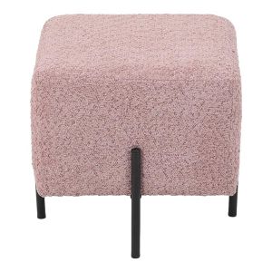 Ivanna fabric stool, pink with black metal legs, 38x38x36cm