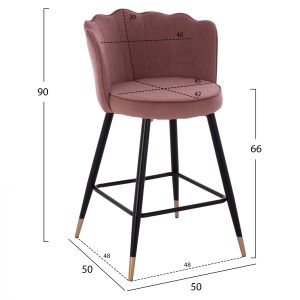 Plush medium-high bar stool Princess Vesna Hm8736,02 rose ash color 50x50x90cm