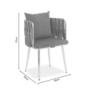 Plush chair with metal frame Ivory color ash roses 53x52x77cm