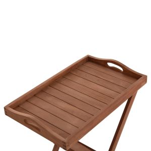Serving tray on folding stand Barnaby Hm4580 teak wood in natural color 63x40x77cm