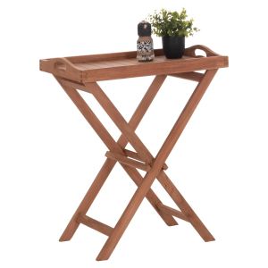 Serving tray on folding stand Barnaby Hm4580 teak wood in natural color 63x40x77cm