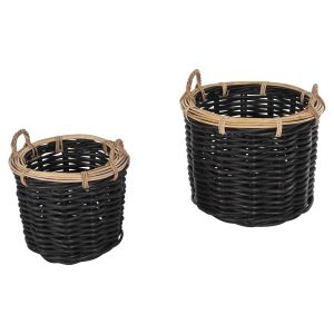 Подови кошници 2 броя Potts Rattan в черно и натурално D61+d45cm Hm4379
