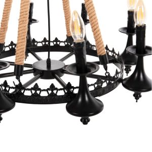 Chandelier 8-lamp Hm4169 black metal - rope D66x131hcm