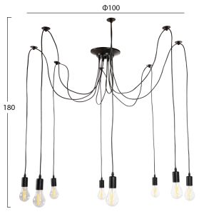 Chandelier 8-lamp Hm4176 black metal-black cables D100x180hcm