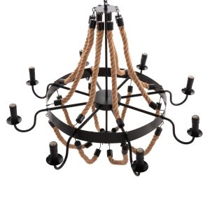 Chandelier 8-lamp Hm4178 rope and black metal 84x84x121hcm