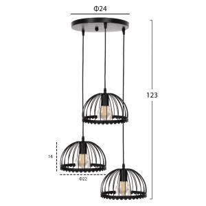 Chandelier Hm4086 with 3 lamps with black metal caps D22x123hcm