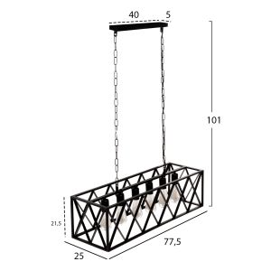 Chandelier Hm4128 with 6 lamps with black metal frame 77.5x25x101hcm