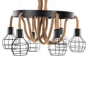Chandelier Hm4130 with 6 bulbs black metal with ropes D54-60x125hcm