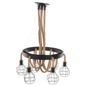 Chandelier Hm4130 with 6 bulbs black metal with ropes D54-60x125hcm