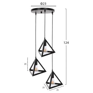 Chandelier Hm4182 3 with black metal pyramid shade D23x124hcm