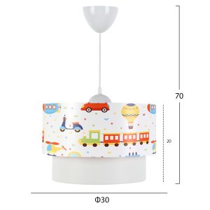 Pendant chandelier for children's room with double white drum and colorful transport toys Hm7573,01