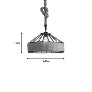 Chandelier Pormode black metal-natural rope D30x15cm