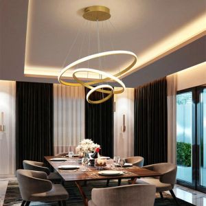 ПОЛИЛЕЙ RINGS LED МЕТАЛ СЪС ЗЛАТЕН АБАЖУР D60X100СМ