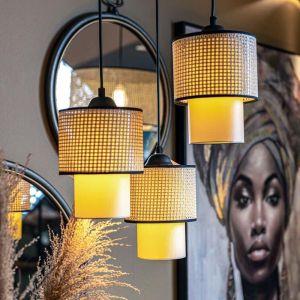 Sonal chandelier with double caps in beige blue, E27, 110 cm