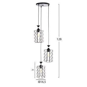 Chandelier for 3 bulbs black metal D34x128hcm Hm4089