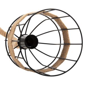 Chandelier for 3 bulbs black metal and natural hemp rope 80x14.5x137hcm