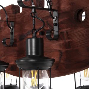 Chandelier for 6 bulbs wooden fish and black metal 95x35x116hcm