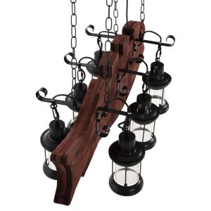 Chandelier for 6 bulbs wooden fish and black metal 95x35x116hcm