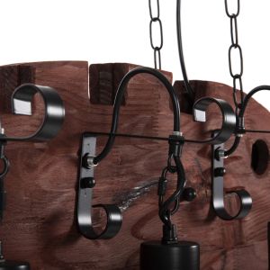 Chandelier for 6 bulbs wooden fish and black metal 95x35x116hcm
