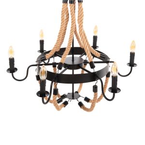 Chandelier for 6 bulbs with rope and black metal 74x74x123hcm