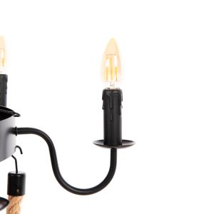 Chandelier for 6 bulbs with rope and black metal 74x74x123hcm