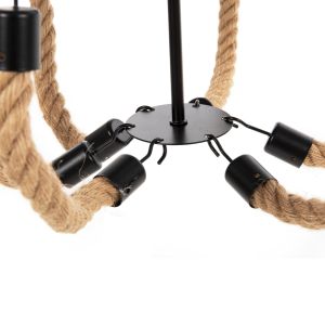 Chandelier for 6 bulbs with rope and black metal 74x74x123hcm