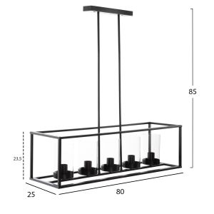 Chandelier for 6 bulbs black metal and glass 80x25x23.5-85hcm Hm4082