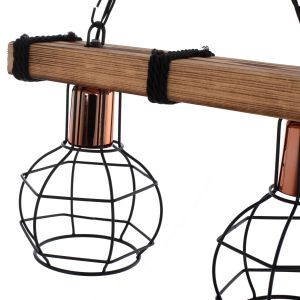 Chandelier with 2 lamps with wood and metal grilles 40x16x63hcm Hm7681,01