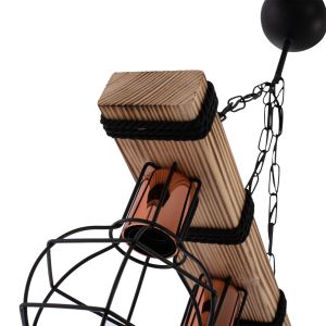 Chandelier with 3 lamps with wood and metal grilles 50x16x65hcm Hm7682,01