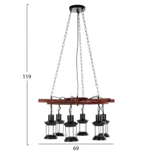 Chandelier with 6 lamps Hm4116 wood-metal-glass 119hcm