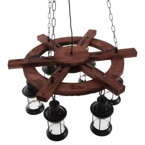 Chandelier with 6 lamps Hm4116 wood-metal-glass 119hcm